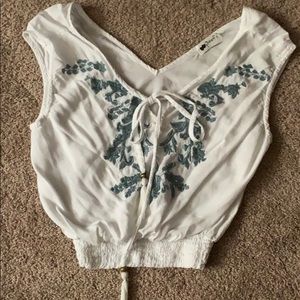 M white tank top with blue embroidery!